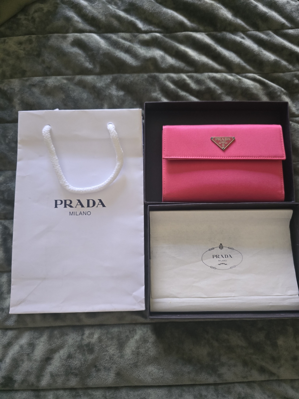 Prada Hot Pink Logo Wallet - 'Tessuto' Peonia With Box, Cards, & Bag Like New
